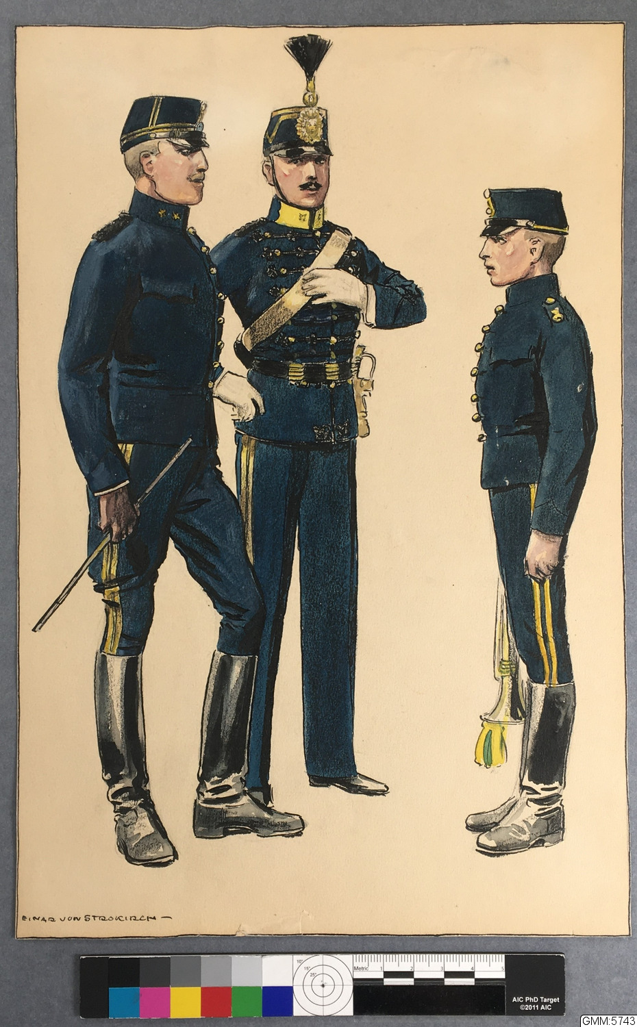 teckning, uniform, akvarell