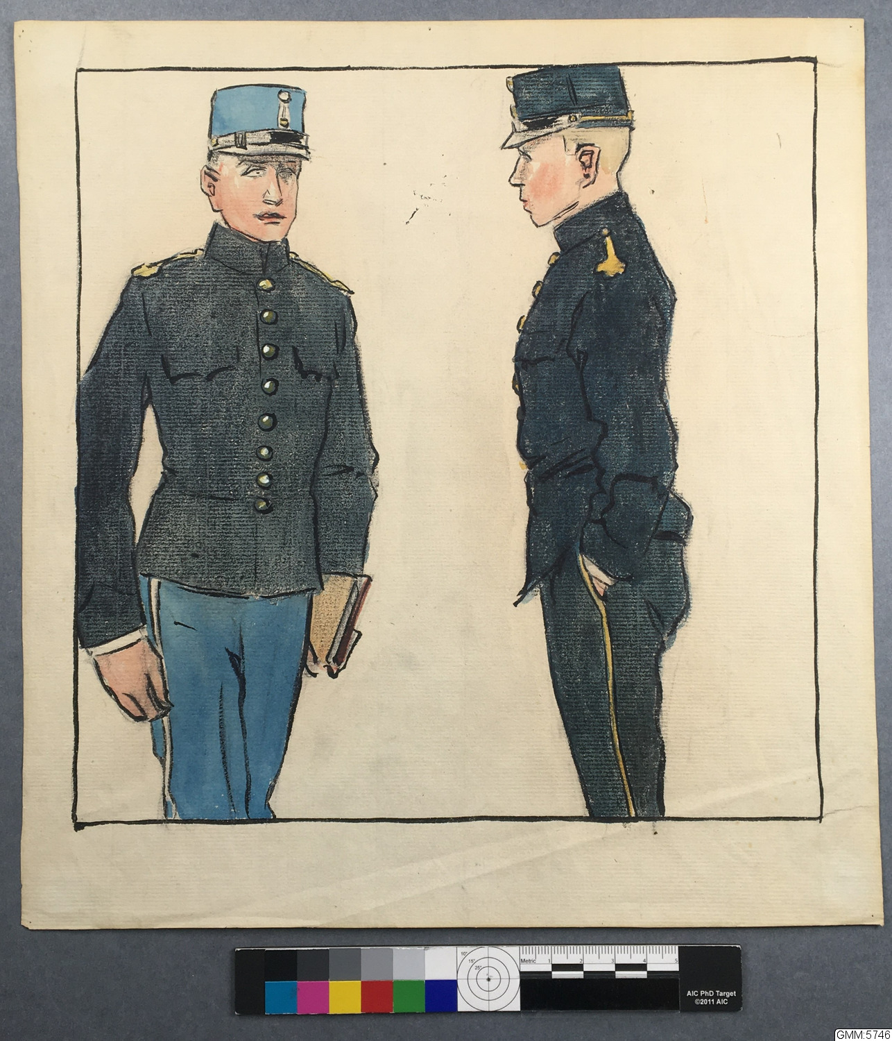 akvarell, teckning, uniform